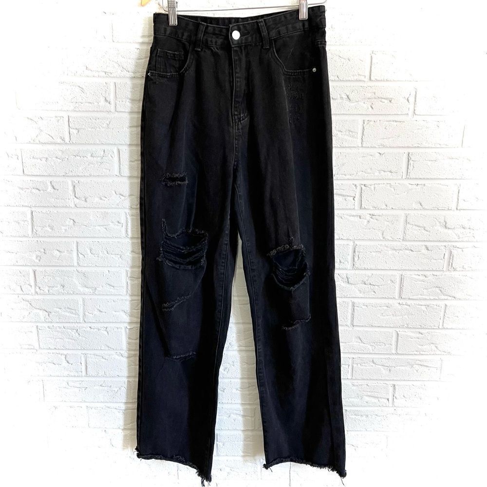 🚨4/$25 SHEIN Black Destroyed Baggy Jeans Size Medium